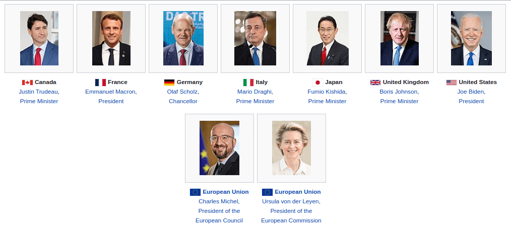 G-7 Summit 2022 Country leaders and EU representatives